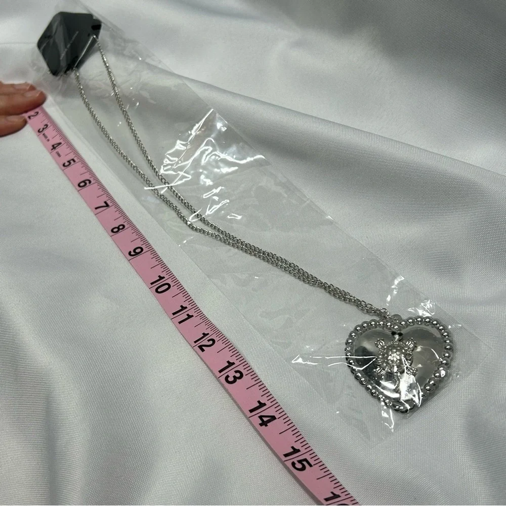 NWT Turtle Heart Necklace With Earrings Long Chain Silver Diamonds Jewelry